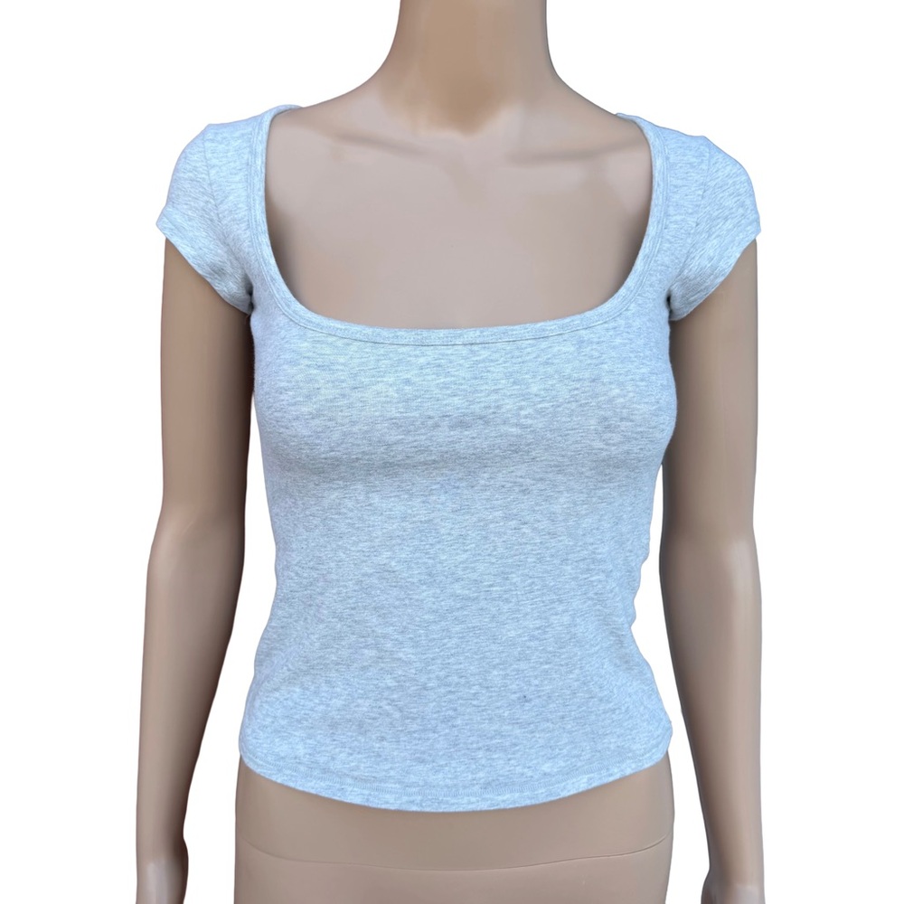 SKIMS COTTON JERSEY SCOOP NECK T-SHIRT GREY SIZE XS